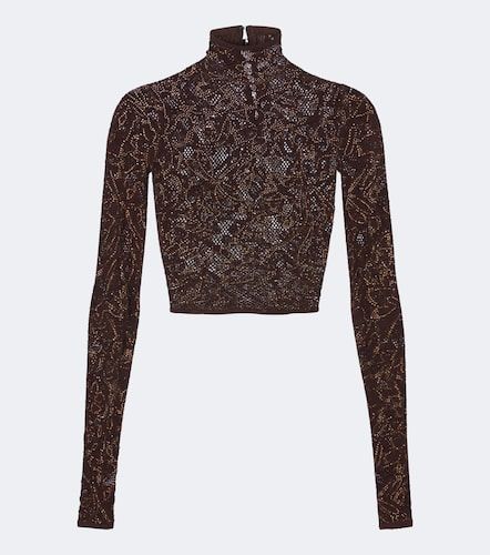 Top cropped in seta e pizzo a collo alto - Gucci - Modalova