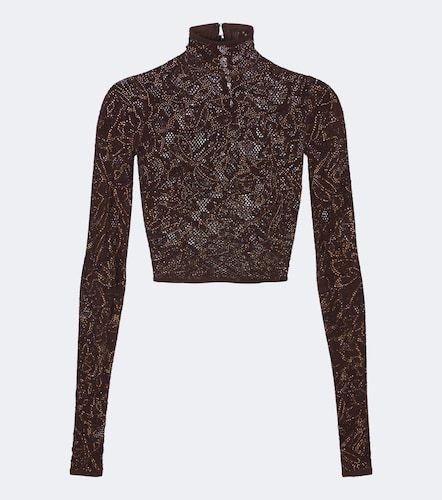 Top cropped in seta e pizzo a collo alto - Gucci - Modalova