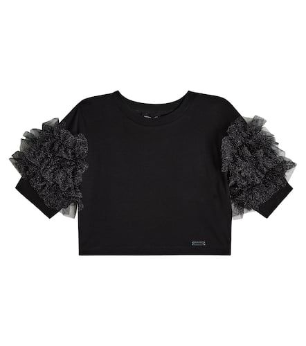 T-shirt in jersey di cotone con tulle - Monnalisa - Modalova