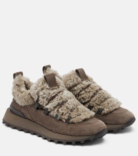 Sneakers Monili in suede con shearling - Brunello Cucinelli - Modalova
