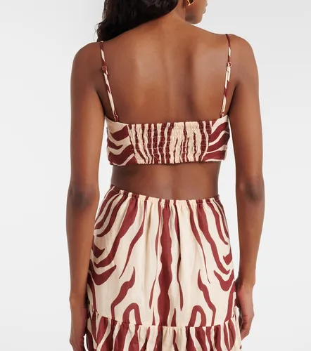 Pleated printed linen bra top - Johanna Ortiz - Modalova