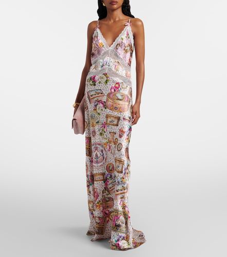 Vestido largo de seda estampado con encaje - Camilla - Modalova