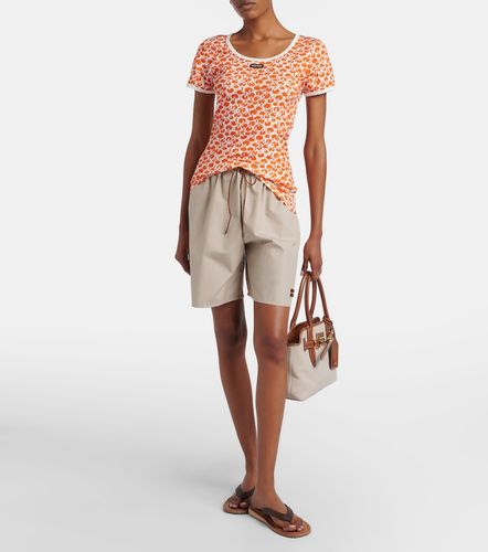 T-shirt in cotone con stampa e pizzo - Miu Miu - Modalova
