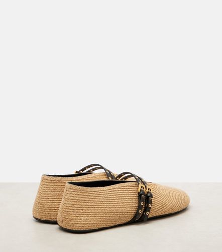 Leather-trimmed straw ballet flats - Alaia - Modalova