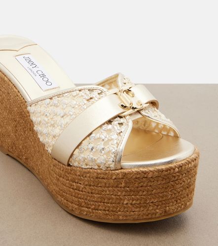 Leda raffia-trimmed leather wedge espadrilles - Jimmy Choo - Modalova