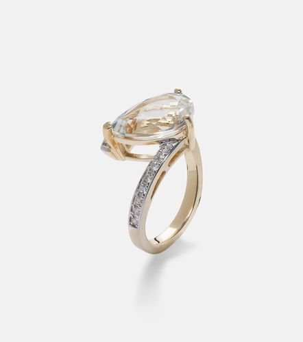 Anillo Slanted de oro de 14 ct con topacio y diamantes - Mateo - Modalova