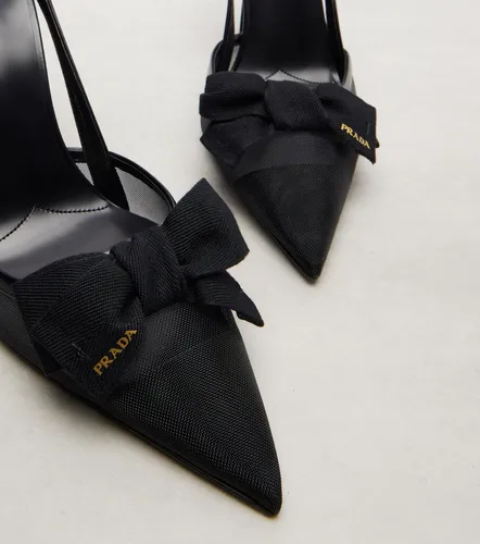 Leather-trimmed mesh slingback pumps - Prada - Modalova