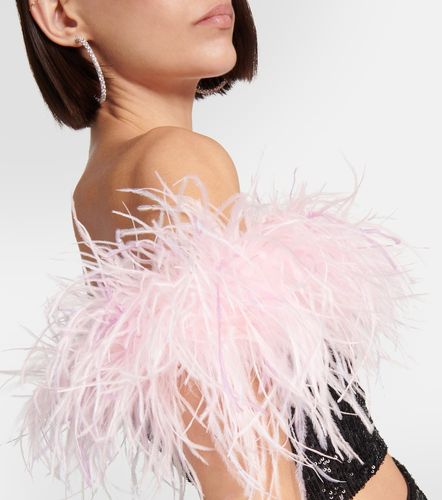 Top cropped con paillettes e piume - Self-Portrait - Modalova
