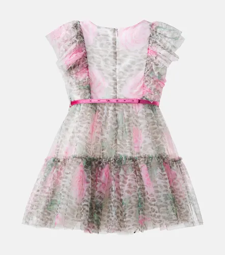 Vestido de tul estampado con volantes - Monnalisa - Modalova