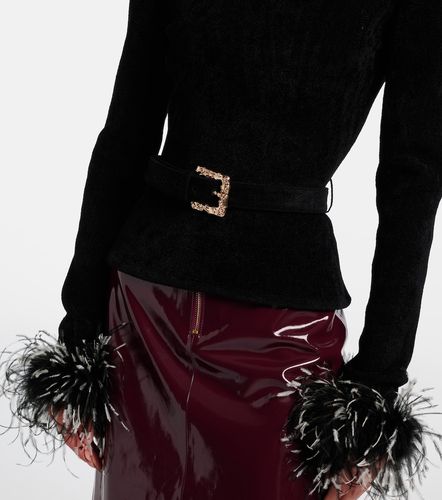 Belted feather-trimmed knitted sweater - Self-Portrait - Modalova
