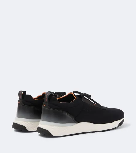 Leather-trimmed knitted sneakers - Santoni - Modalova