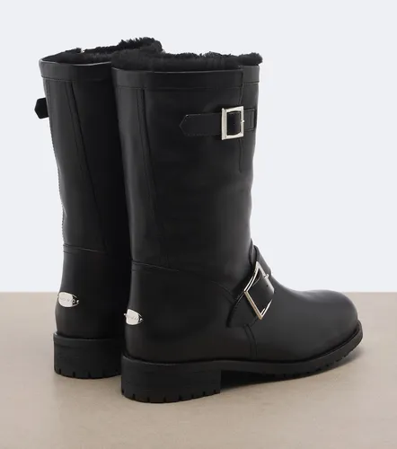 Biker shearling-lined leather mid-calf boots - Jimmy Choo - Modalova