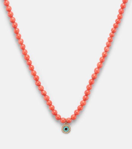 Collana Evil Eye in oro giallo 14kt e corallo con perline e diamanti - Sydney Evan - Modalova