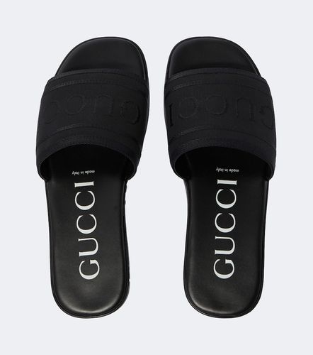 Ciabatte in canvas e pelle con logo - Gucci - Modalova