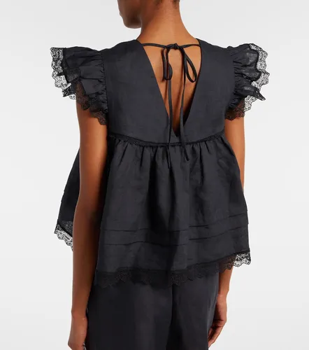 Ganni Lace-trimmed linen top - Ganni - Modalova