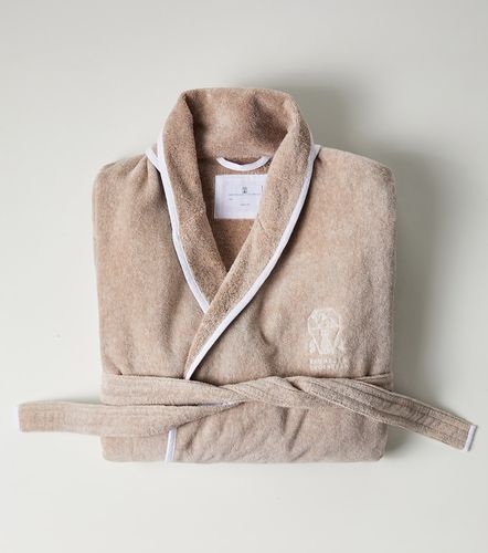 Bata de rizo de algodón con lino y logo - Brunello Cucinelli - Modalova