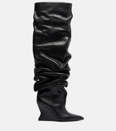 Leather wedge over-the-knee boots - Balmain - Modalova
