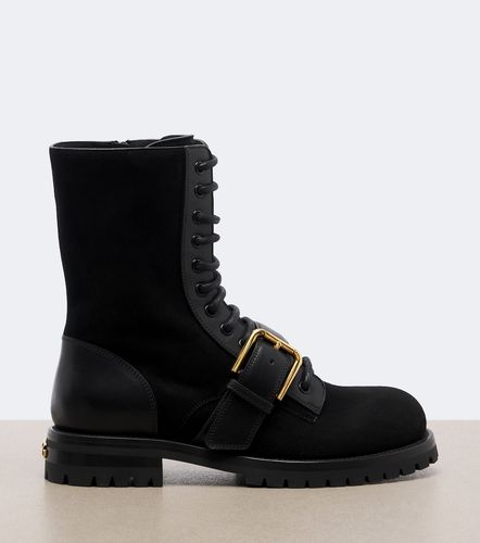 Suede leather-trimmed lace-up boots - Dolce&Gabbana - Modalova