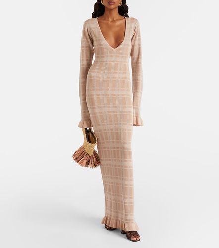 Ether checked ribbed-knit ruffled maxi dress - Bananhot - Modalova