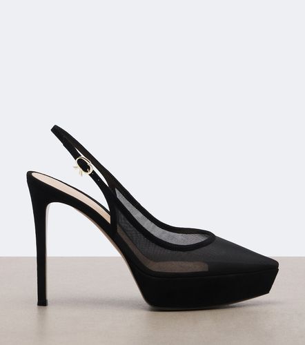 Suede-trimmed mesh platform slingback pumps - Gianvito Rossi - Modalova