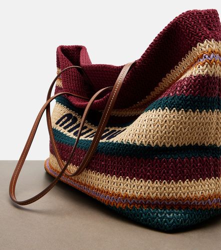 Striped woven raffia-effect tote bag - Miu Miu - Modalova