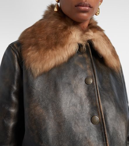 Shearling-trimmed leather bomber jacket - Dolce&Gabbana - Modalova