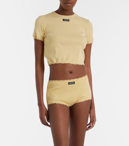 Crop top de pointelle de algodón con encaje - Miu Miu - Modalova
