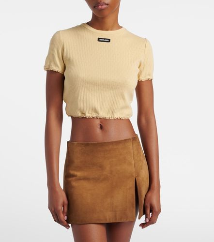 Top cropped in cotone con pizzo - Miu Miu - Modalova