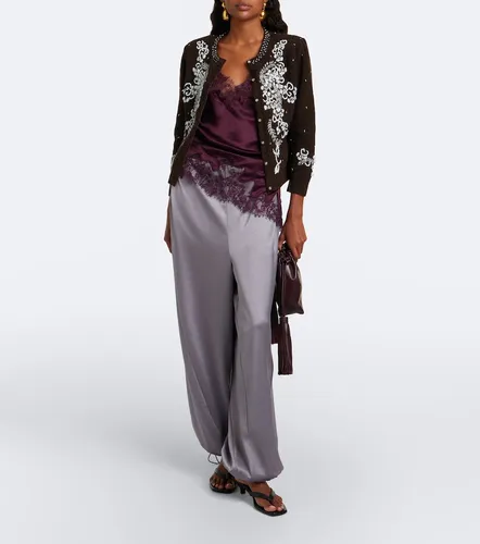 Leather-trimmed satin wide-leg pants - Jacques Wei - Modalova