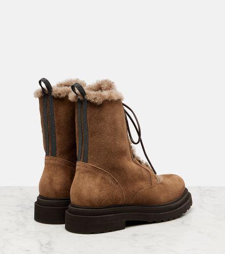 Monili shearling-lined suede combat boots - Brunello Cucinelli - Modalova
