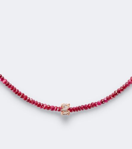 Infinite 18kt rose gold beaded necklace with rubies and diamonds - Suzanne Kalan - Modalova