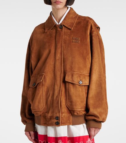 Miu Miu Logo suede blouson jacket - Miu Miu - Modalova