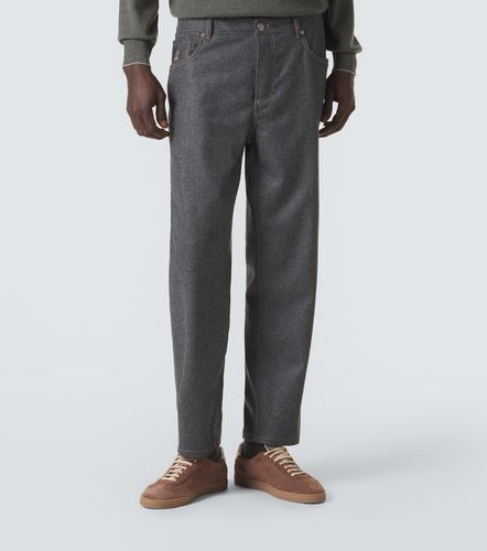 Virgin wool flannel straight pants - Brunello Cucinelli - Modalova