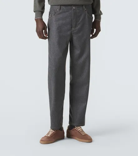 Virgin wool flannel straight pants - Brunello Cucinelli - Modalova