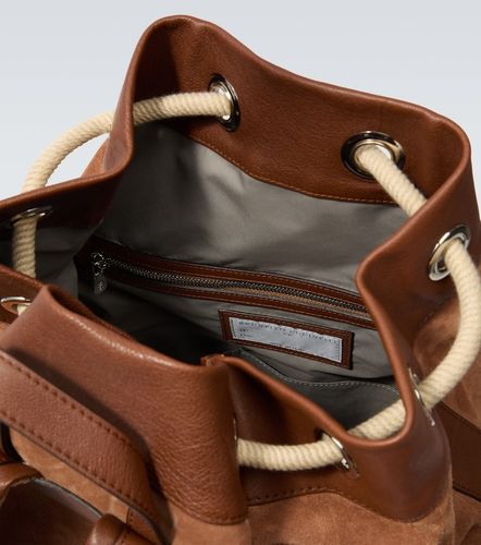 Leather-trimmed suede backpack - Brunello Cucinelli - Modalova