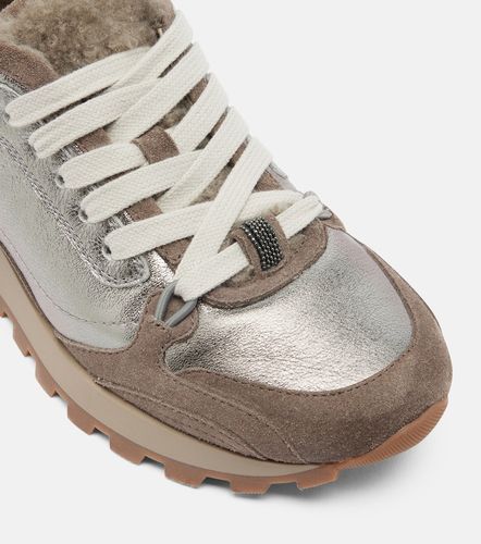Monili shearling-trimmed leather sneakers - Brunello Cucinelli - Modalova