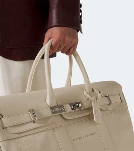 Borsa da viaggio in pelle con logo - Brunello Cucinelli - Modalova