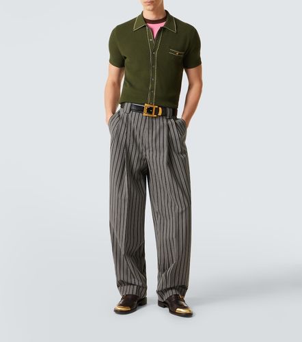 Striped virgin wool straight pants - Versace - Modalova