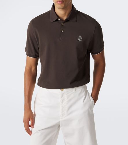 Polo in piqué di cotone con logo - Brunello Cucinelli - Modalova
