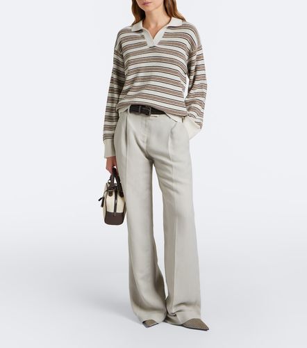 Pullover polo in misto cotone a righe - Brunello Cucinelli - Modalova