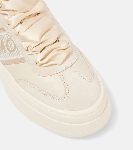 Suede-trimmed leather platform sneakers - Ferragamo - Modalova