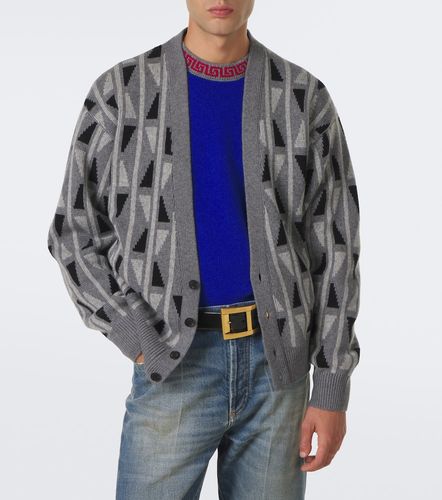 Cardigan in lana e cashmere jacquard - Versace - Modalova