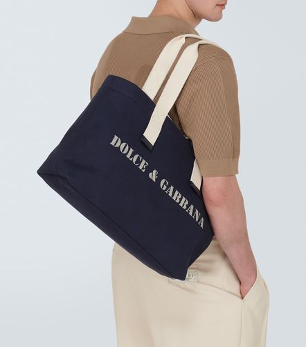 Tote de lona con piel y logo - Dolce&Gabbana - Modalova