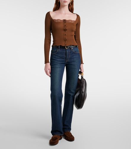 Top acanalado de jersey de seda con encaje - Saint Laurent - Modalova