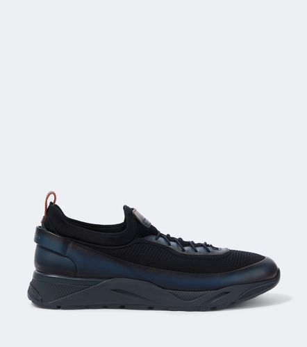 Leather-trimmed knitted sneakers - Santoni - Modalova