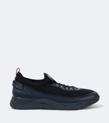 Leather-trimmed knitted sneakers - Santoni - Modalova