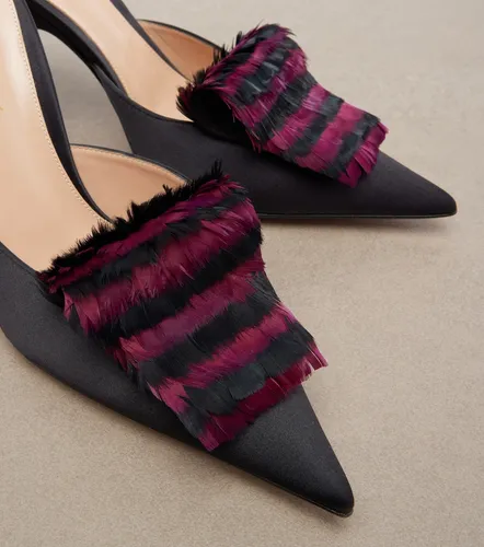 Feather-trimmed satin mules - Gianvito Rossi - Modalova