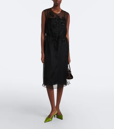Floral-applique silk midi dress - Prada - Modalova