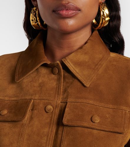 Giacca cropped in suede con cintura - Saint Laurent - Modalova