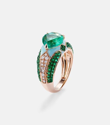 Anello da mignolo Oasis in 18kt e smalto con smeraldi e diamanti - Kamyen - Modalova